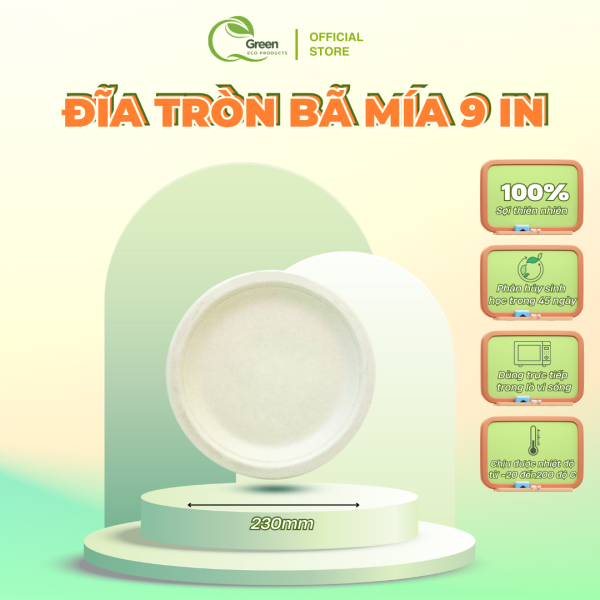 [50 ĐĨA] Đĩa Bã Mía phân hủy Sinh học QGreen (Đĩa Oval 6.5in, Đĩa tròn 7 in, 9in) - Hình ảnh 3