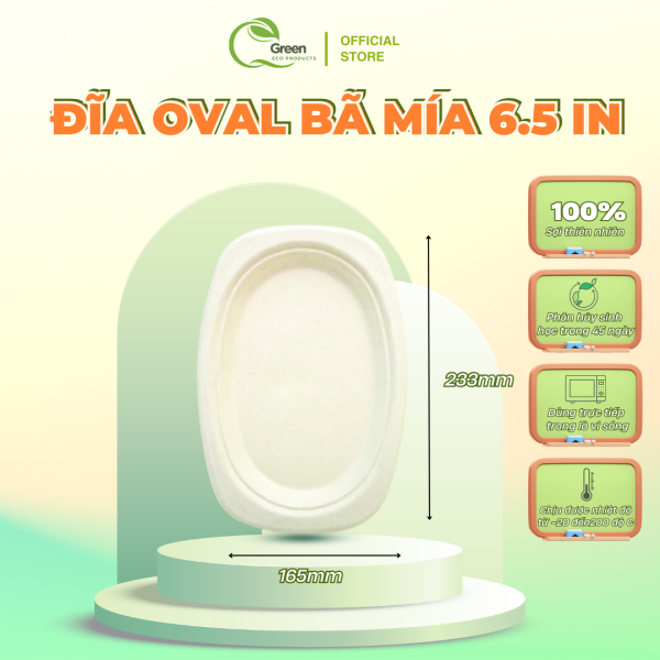 [50 ĐĨA] Đĩa Bã Mía phân hủy Sinh học QGreen (Đĩa Oval 6.5in, Đĩa tròn 7 in, 9in) - Hình ảnh 5