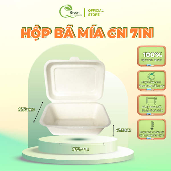 [50 HỘP] Hộp bã mía phân hủy Sinh học QGreen (Hộp CN 7in và Hộp Vuông 600ml) - Hình ảnh 3
