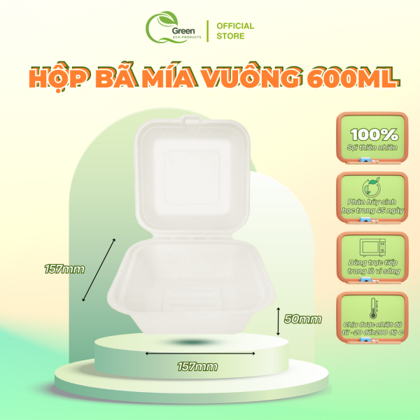 [50 HỘP] Hộp bã mía phân hủy Sinh học QGreen (Hộp CN 7in và Hộp Vuông 600ml) - Hình ảnh 4
