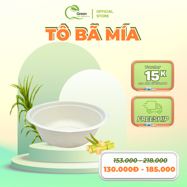 [50 TÔ] Tô bã mía phân hủy Sinh học QGreen (350ml, 500ml và 850ml)